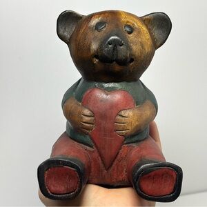 Wood Brown, Green‎ Teddy Bear with Red Heart